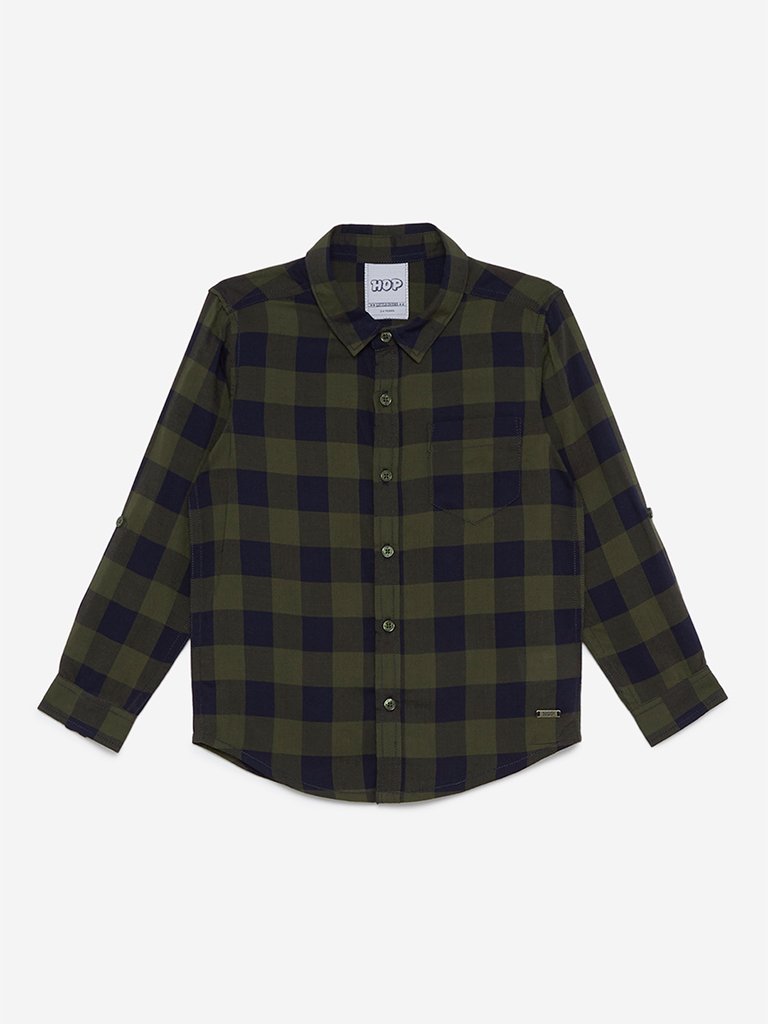 HOP Kids Olive Checkered Polo Shirt