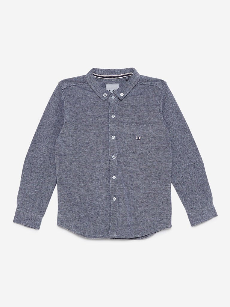 HOP Kids Indigo Melange Pure-Cotton Shirt