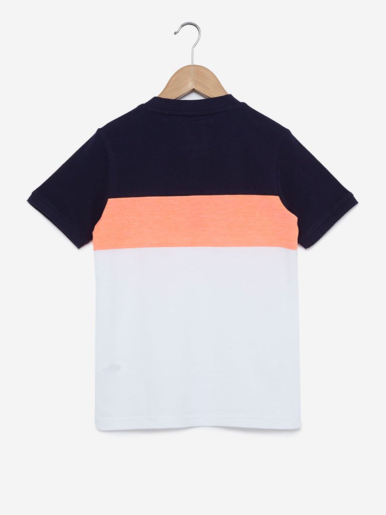 Y&F Kids Orange Colour-Blocked T-Shirt