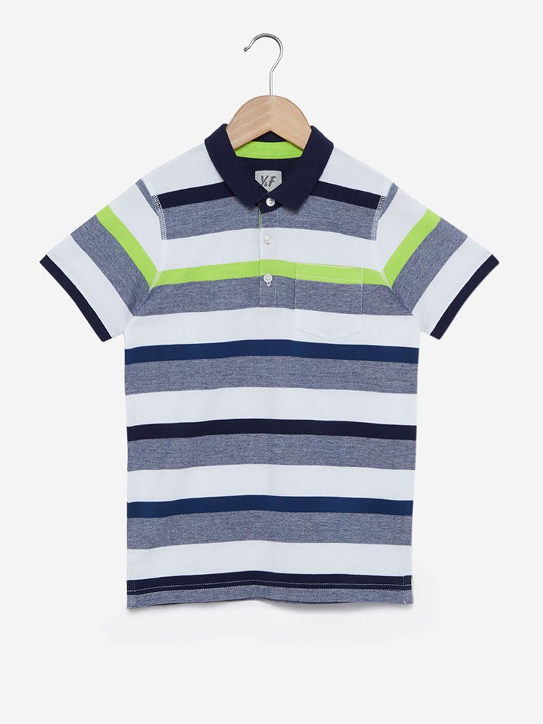 Y&F Kids Multicolour Striped Polo T-Shirt