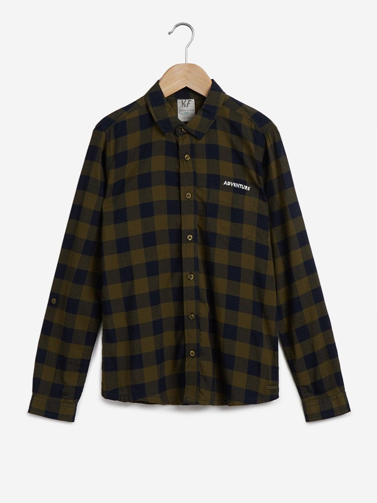 Y&F Kids Olive Checkered Shirt