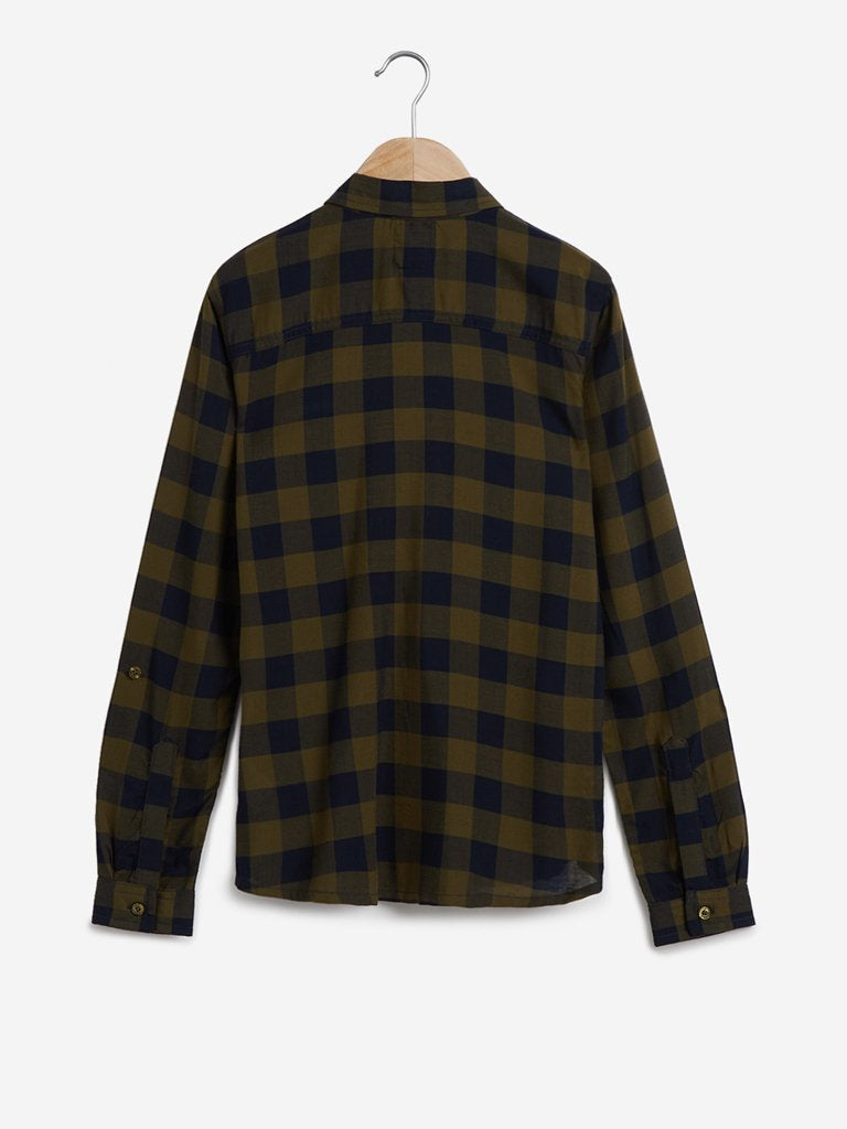 Y&F Kids Olive Checkered Shirt