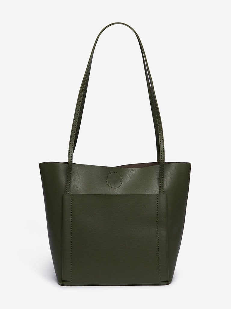 LOV Olive Faux Leather Tote Bag