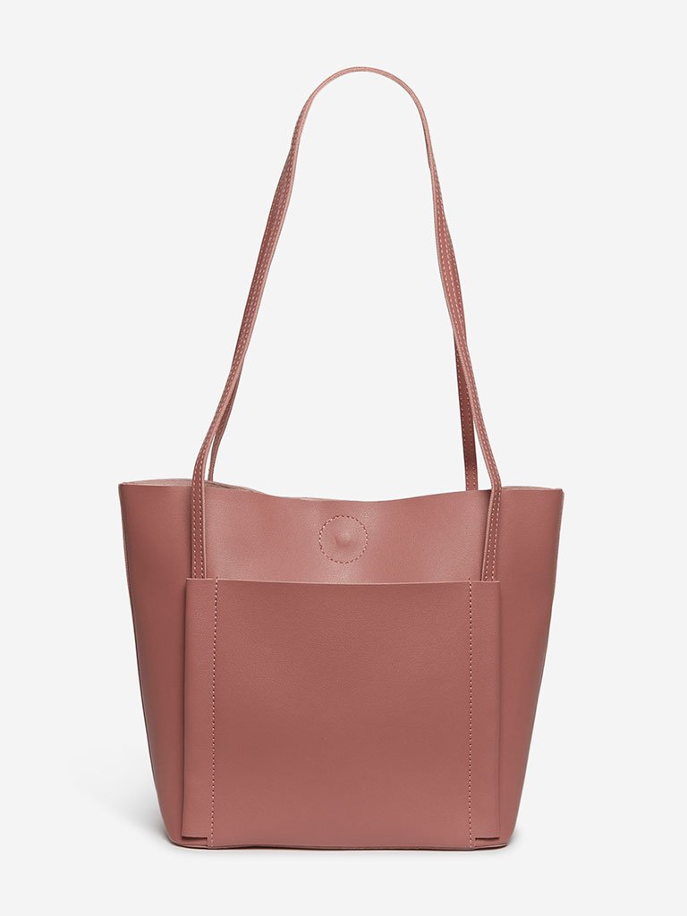 LOV Pink Faux Leather Tote Bag