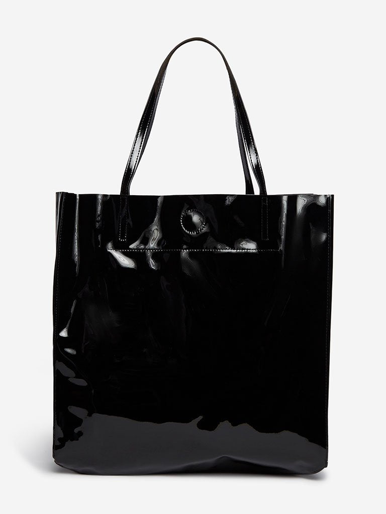 LOV Black Glossy Tote Bag