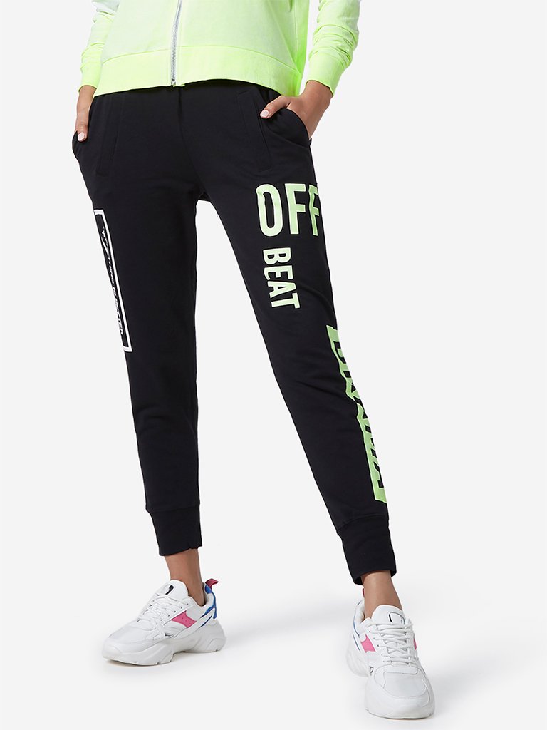 Studiofit Black Text Print Joggers