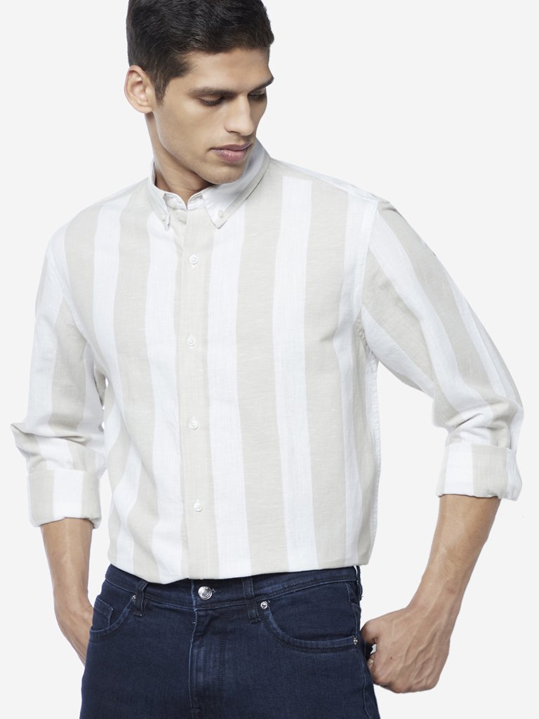 Ascot White Striped Relaxed Fit Shirt