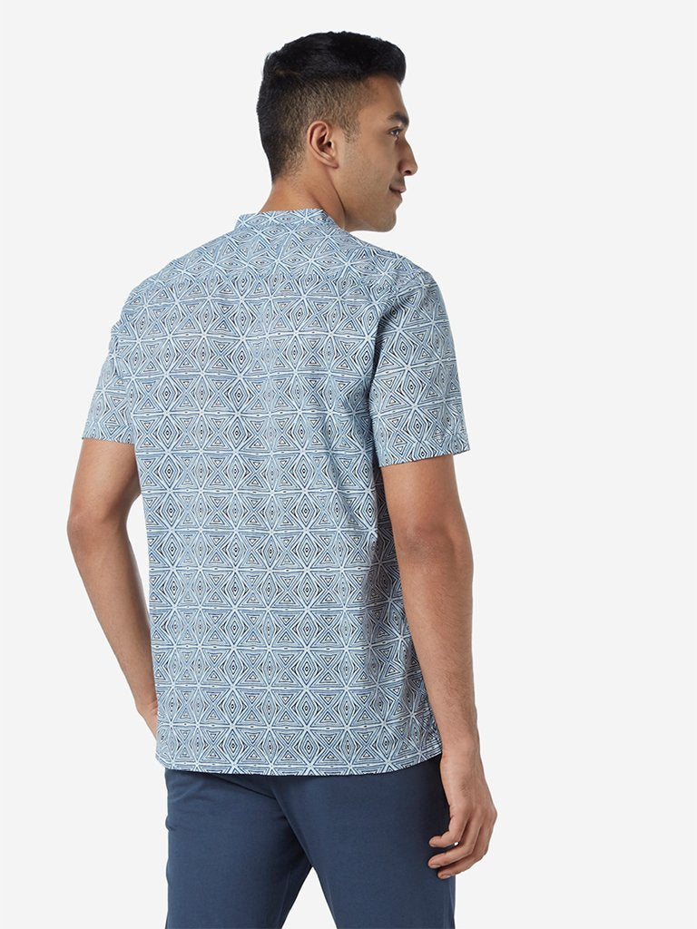 ETA Blue Geometrical Print Resort Fit Shirt