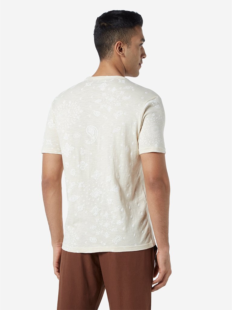ETA Beige Paisley Patterned Slim Fit T-Shirt