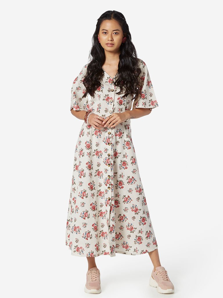 Bombay Paisley Off White Fit-And-Flare Dress
