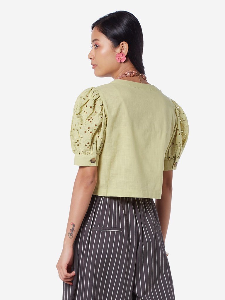 Bombay Paisley Light Green Cut-Out Crop-Top