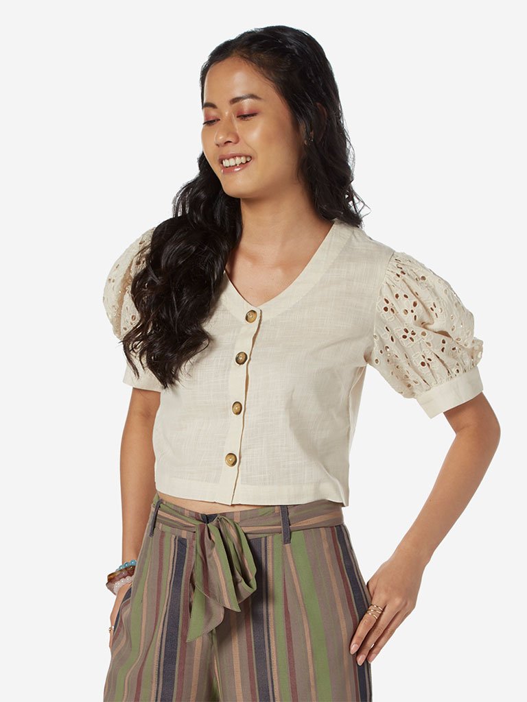 Bombay Paisley Off White Cutout Pattern Top