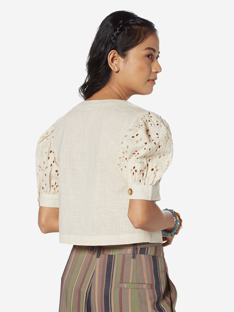 Bombay Paisley Off White Cutout Pattern Top