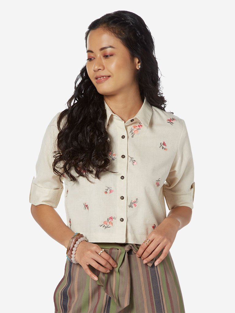 Bombay Paisley Off White Floral Embroidered Top