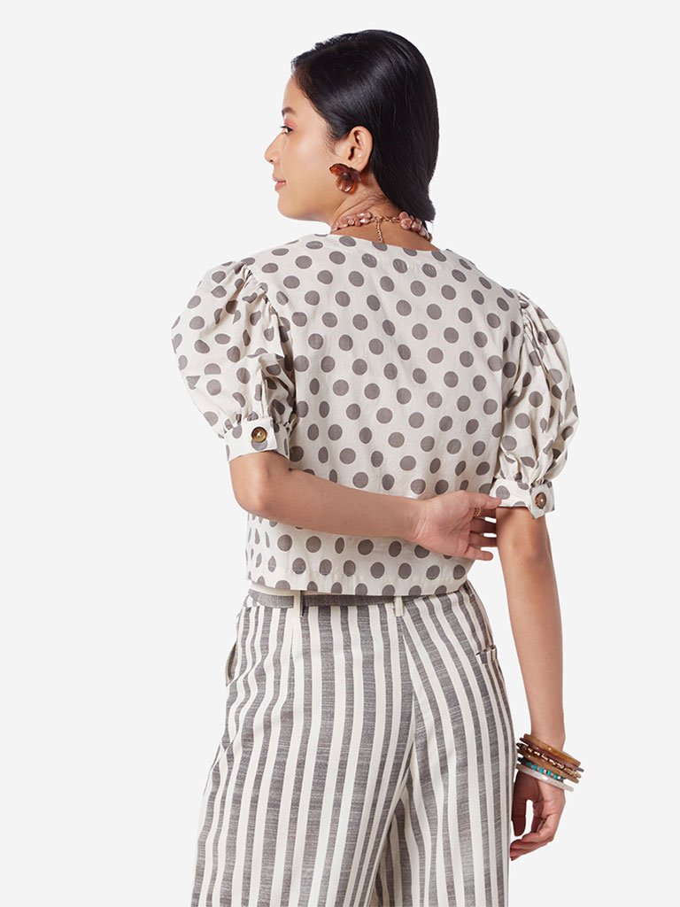 Bombay Paisley Beige Polkadot Cotton Crop-Top