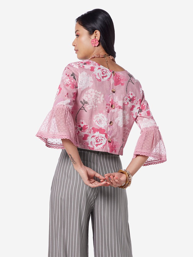 Bombay Paisley Pink Floral Print Crop-Top