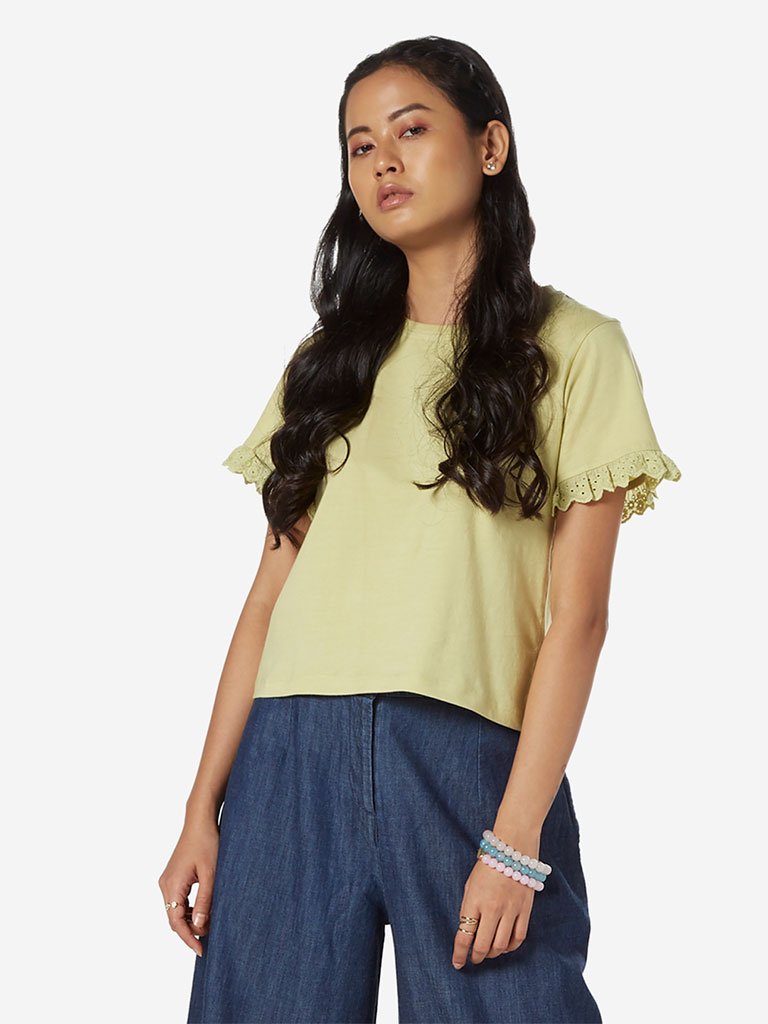 Bombay Paisley Green Cutout Pattern T-Shirt