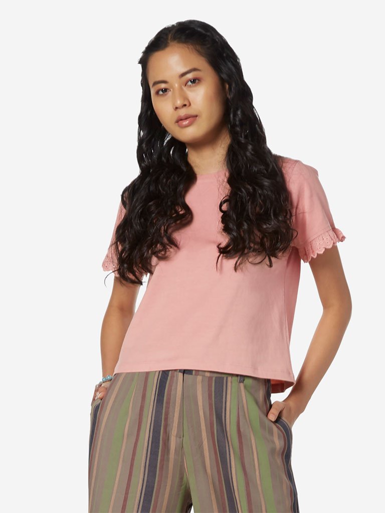 Bombay Paisley Pink Cutout Pattern T-Shirt