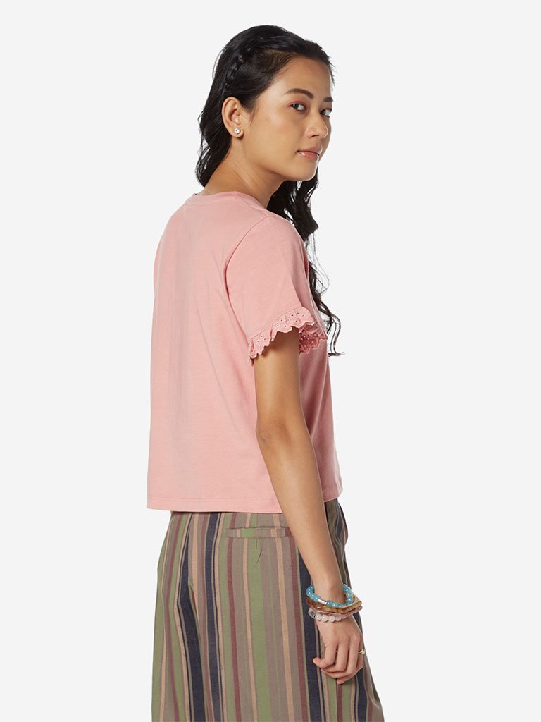 Bombay Paisley Pink Cutout Pattern T-Shirt