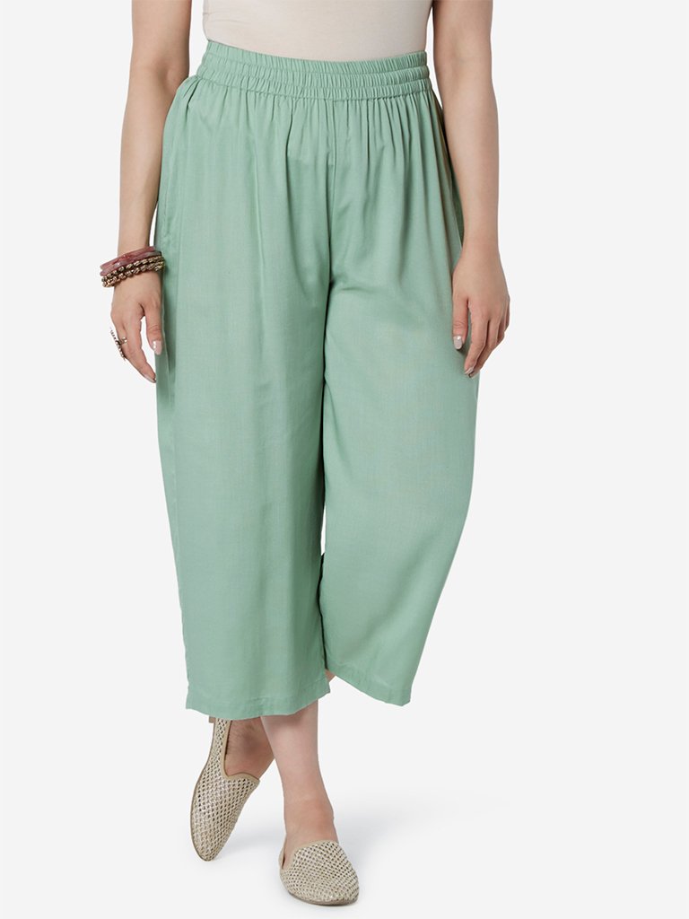 Diza Curve Mint Cropped Palazzos