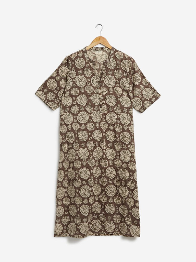 Diza Curves Brown Circular Print Straight Kurta