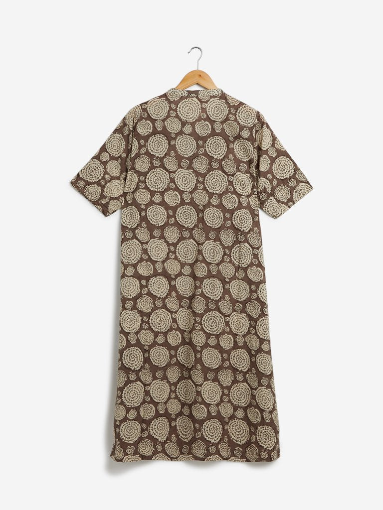 Diza Curves Brown Circular Print Straight Kurta