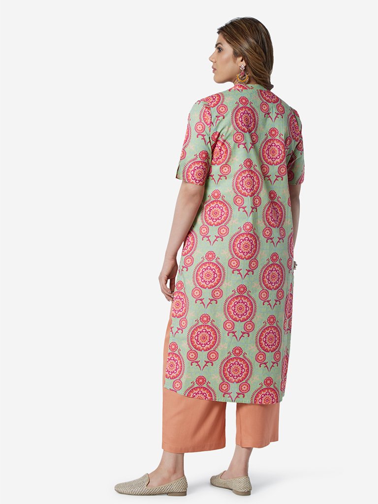 Diza Curve Green Circle Pattern Straight Kurta
