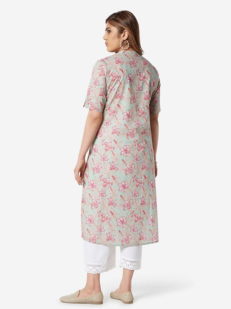 Diza Curve Mint Green Floral Straight Kurta