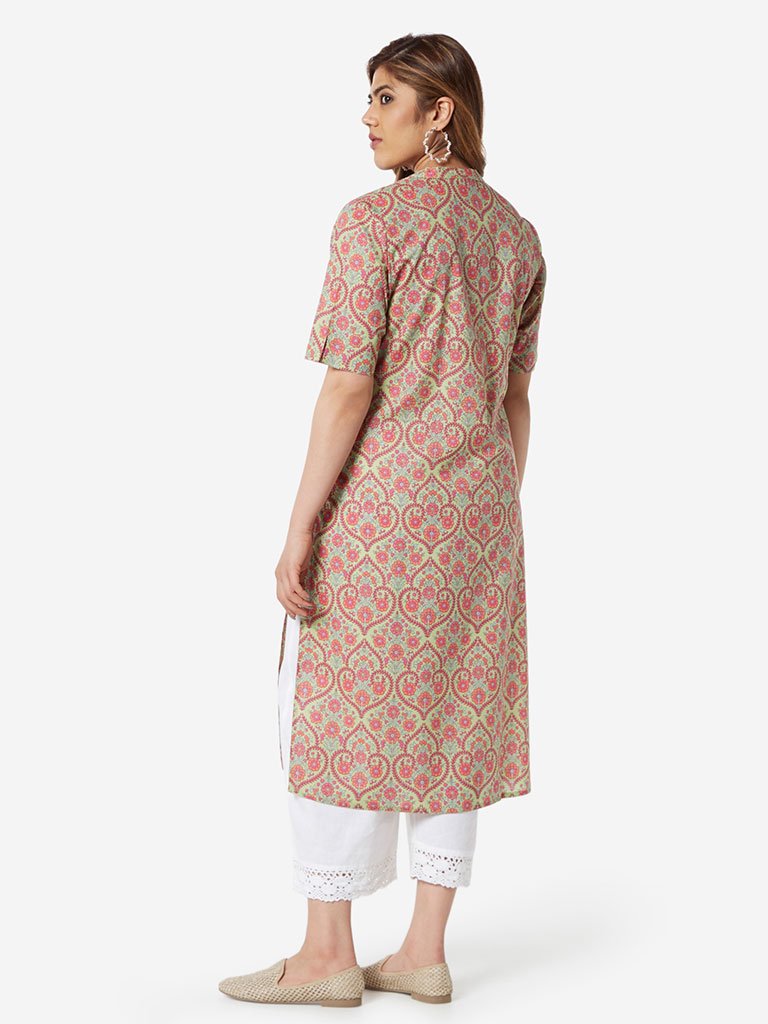 Diza Curve Green Floral Pattern Straight Kurta