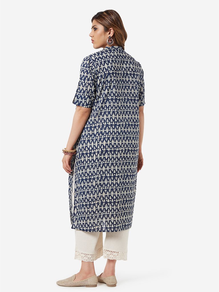 Diza Curve Indigo Allover Print Straight Kurta