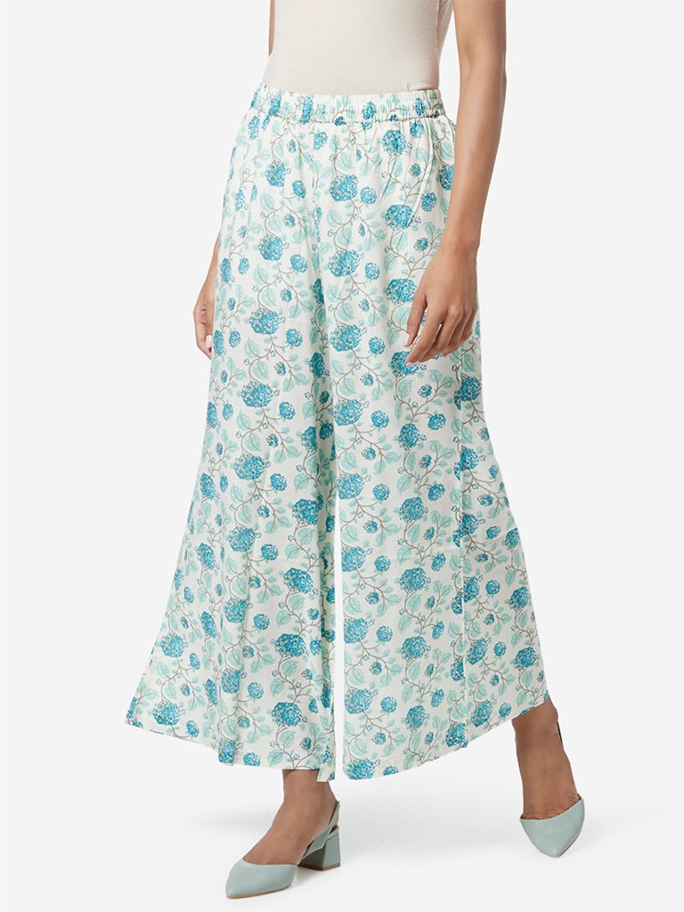 Zuba Off White Marigold Print Palazzos