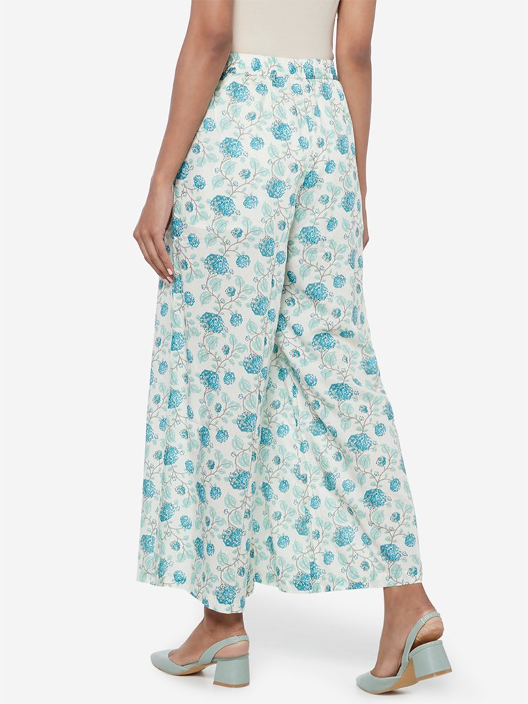 Zuba Off White Marigold Print Palazzos