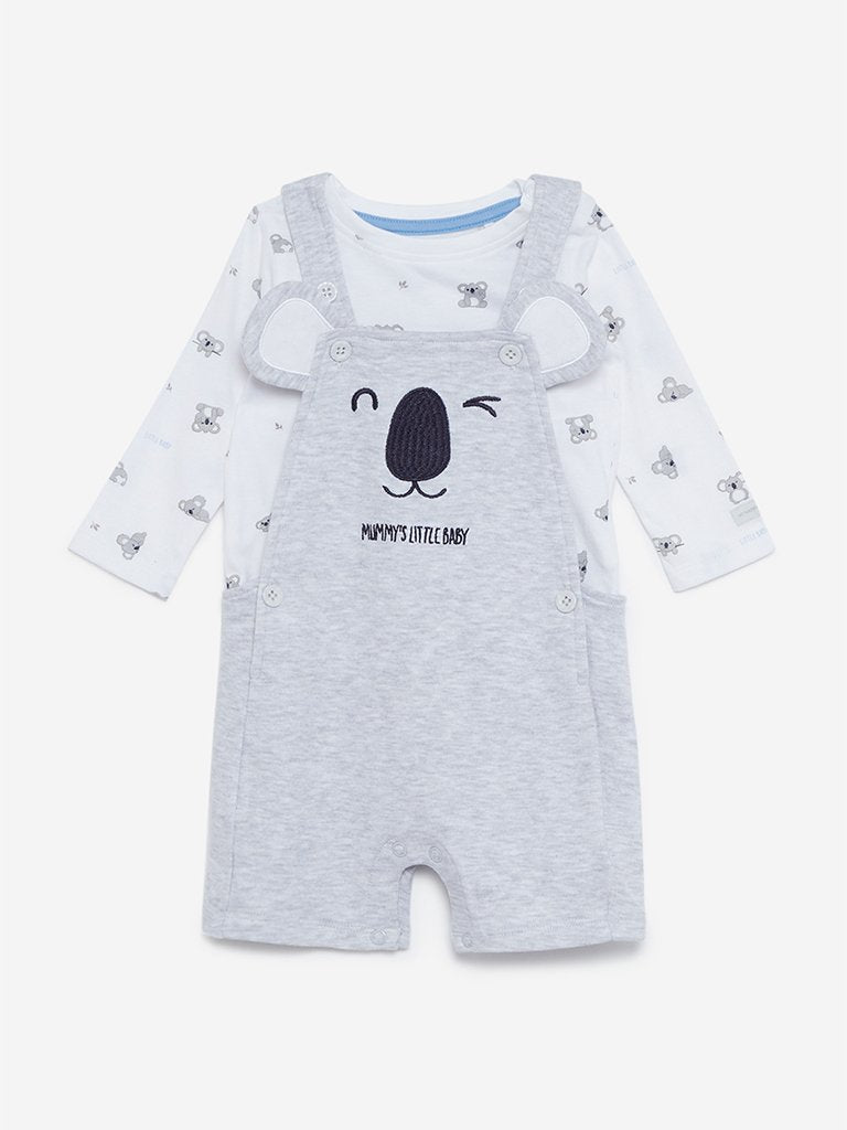 Baby HOP Grey Melange T-Shirt And Dungarees Set