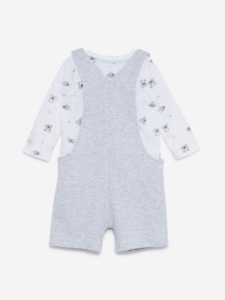 Baby HOP Grey Melange T-Shirt And Dungarees Set