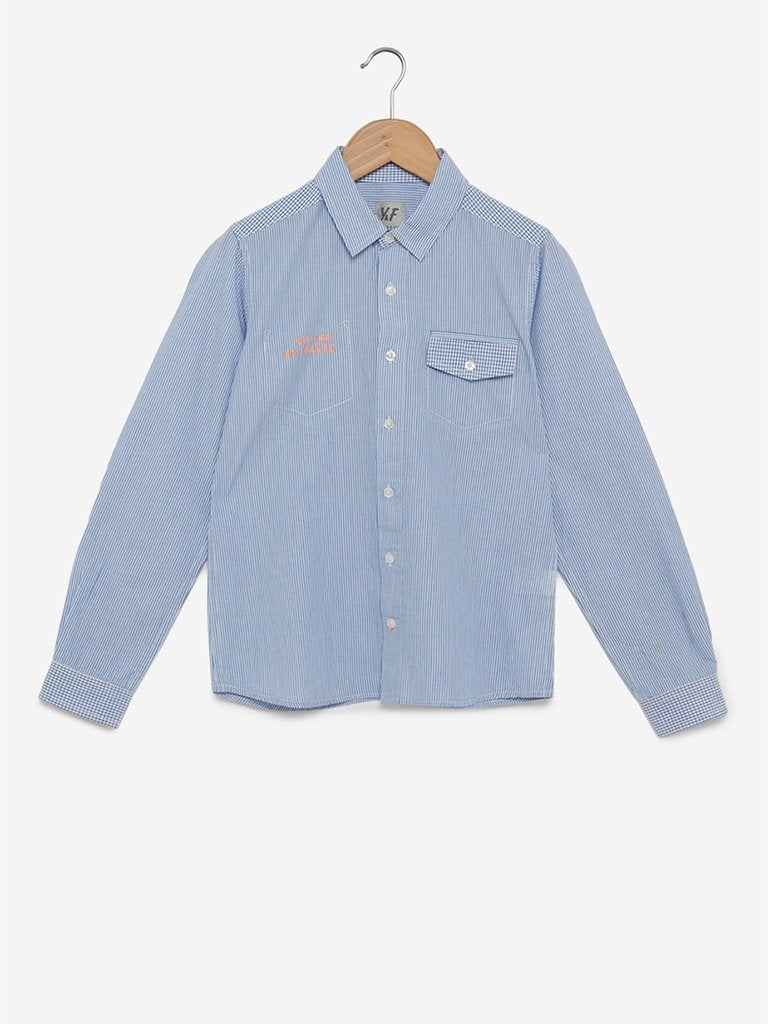 Y&F Kids Blue Text Design Striped Shirt