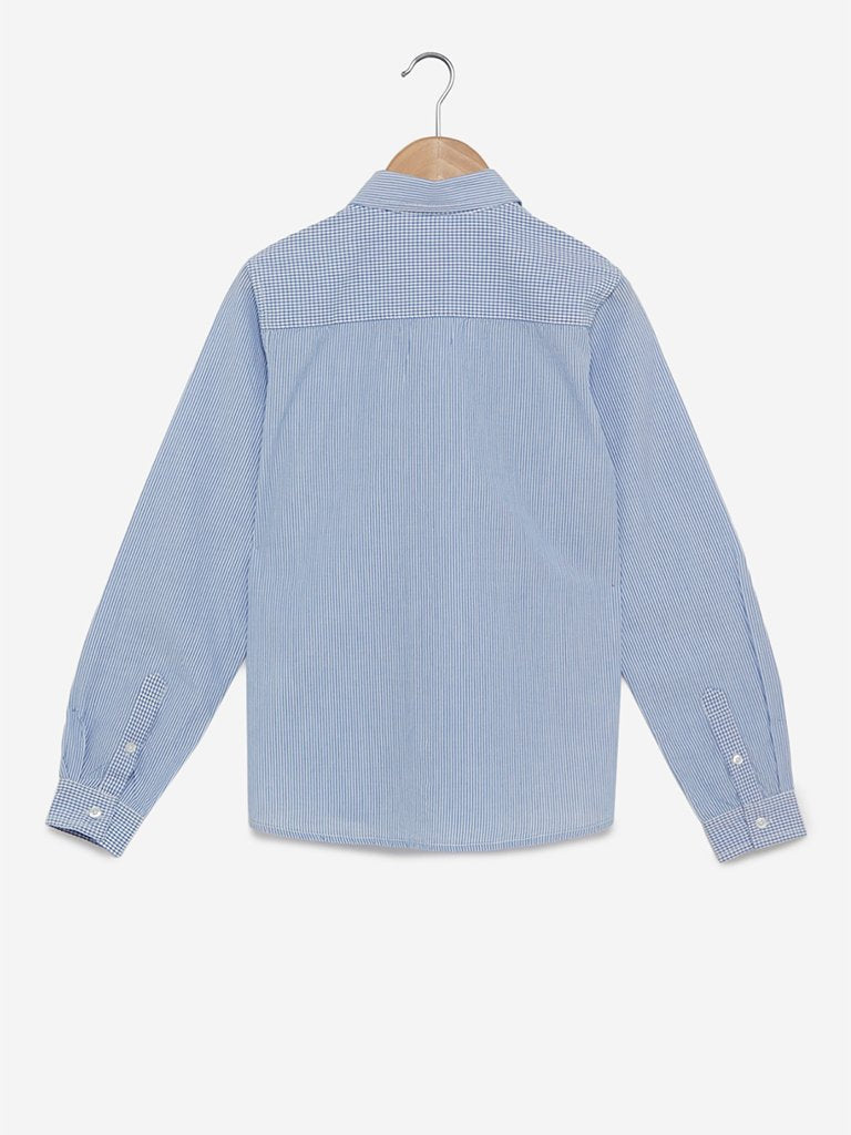 Y&F Kids Blue Text Design Striped Shirt