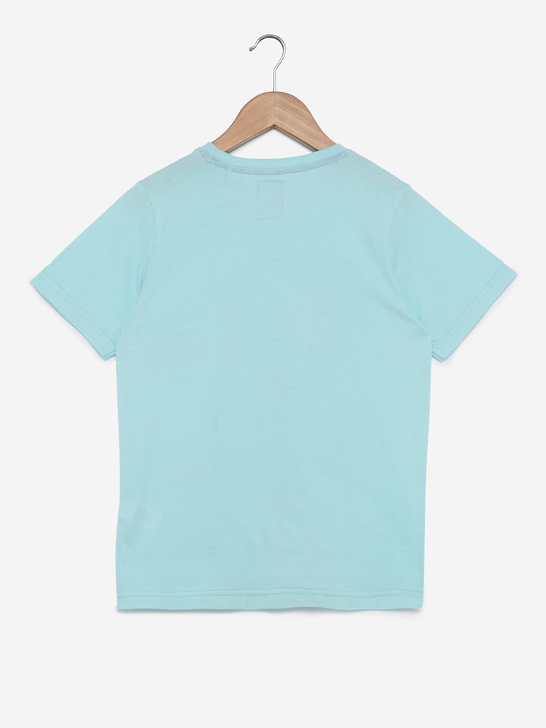 Y&F Kids Aqua Printed Crewneck T-Shirt