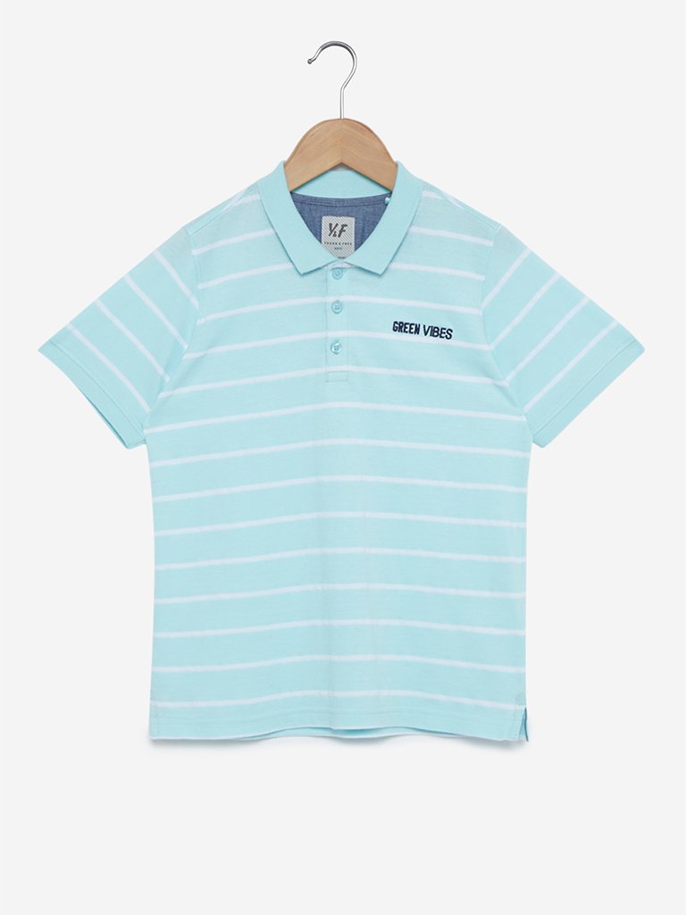 Y&F Kids Aqua Striped Polo T-Shirt