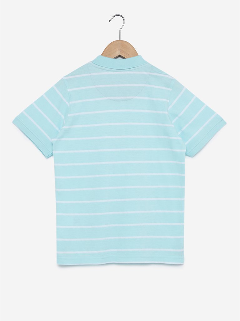 Y&F Kids Aqua Striped Polo T-Shirt