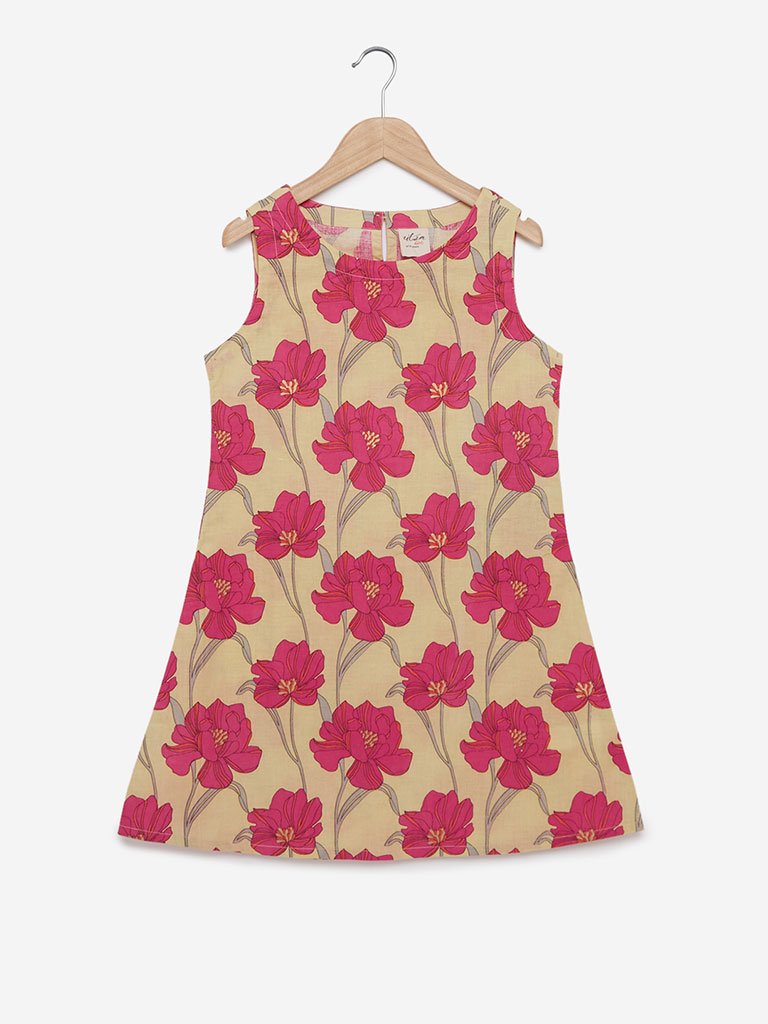 Utsa Kids Yellow Ethnic Print A-Line Kurta