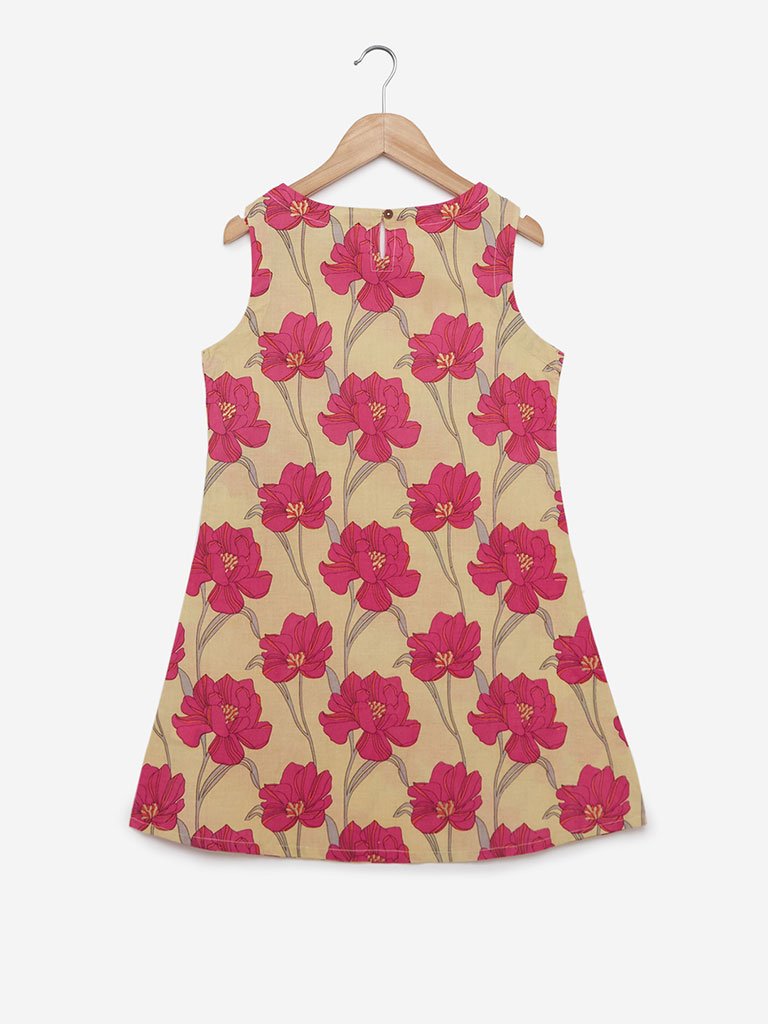 Utsa Kids Yellow Ethnic Print A-Line Kurta