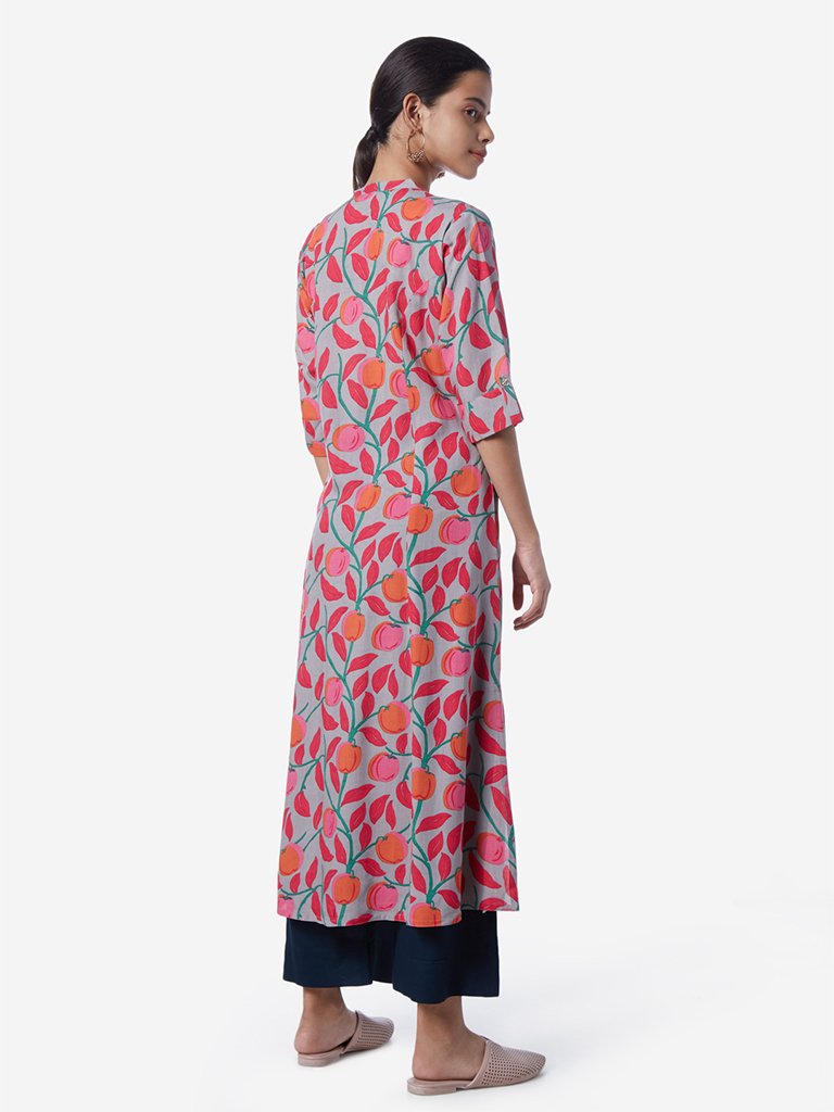 Utsa Grey A-Line Floral Design Kurta