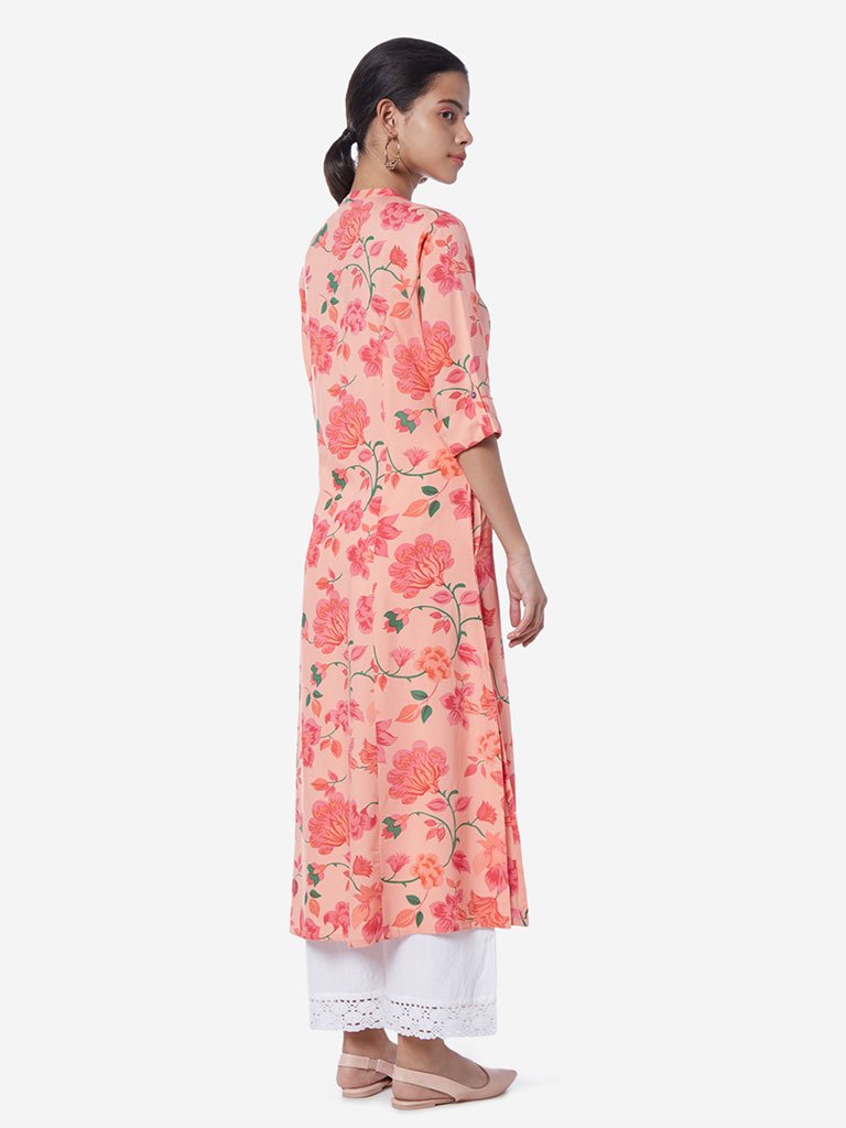 Utsa Coral Floral Pattern A-Line Kurta
