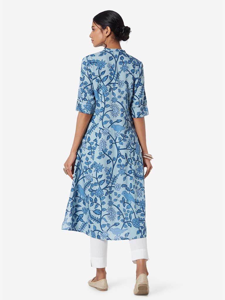 Utsa Indigo Floral Patterned A-line Kurta