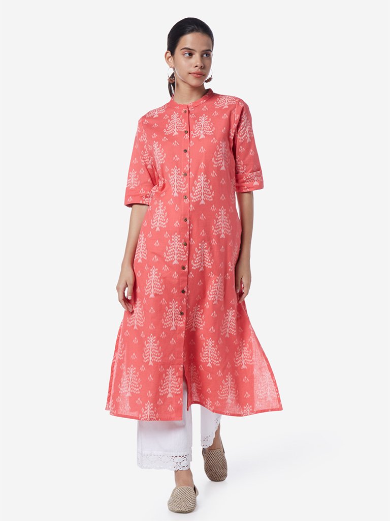 Utsa Pink Ikat Pattern A-Line Kurta