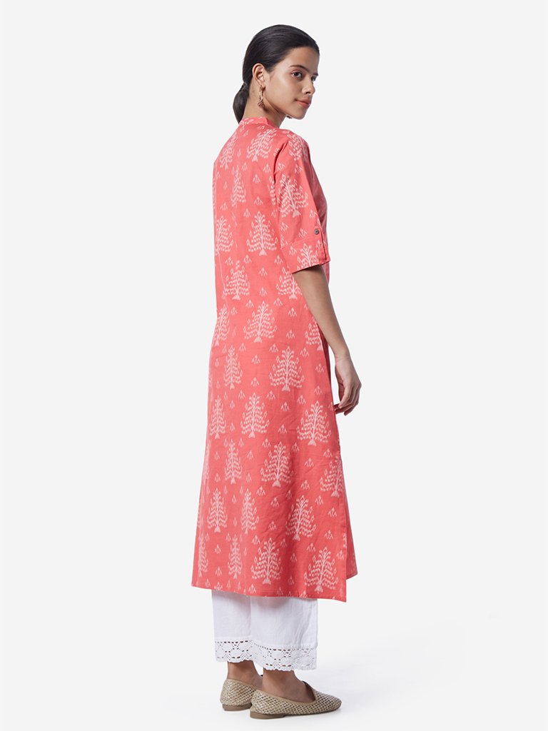 Utsa Pink Ikat Pattern A-Line Kurta