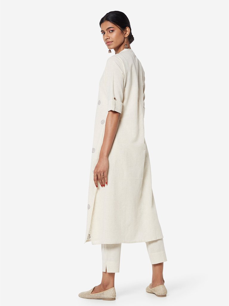 Utsa Off White Circular Printed A-line Kurta