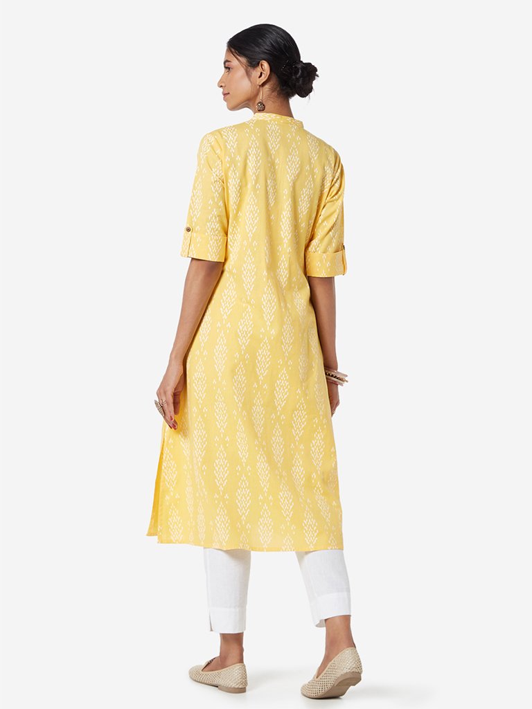 Utsa Yellow Ikat Printed A-line Kurta