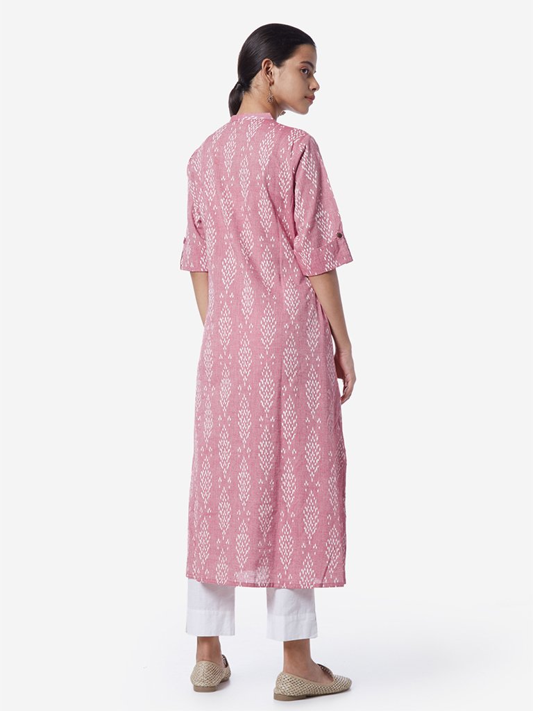 Utsa Dull Pink A-Line Ikat Design Kurta