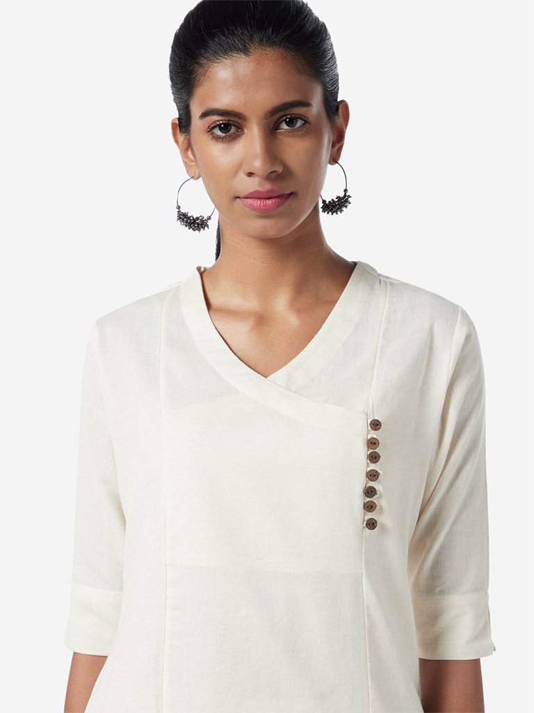 Utsa Off White Button-Detail A-line Kurta